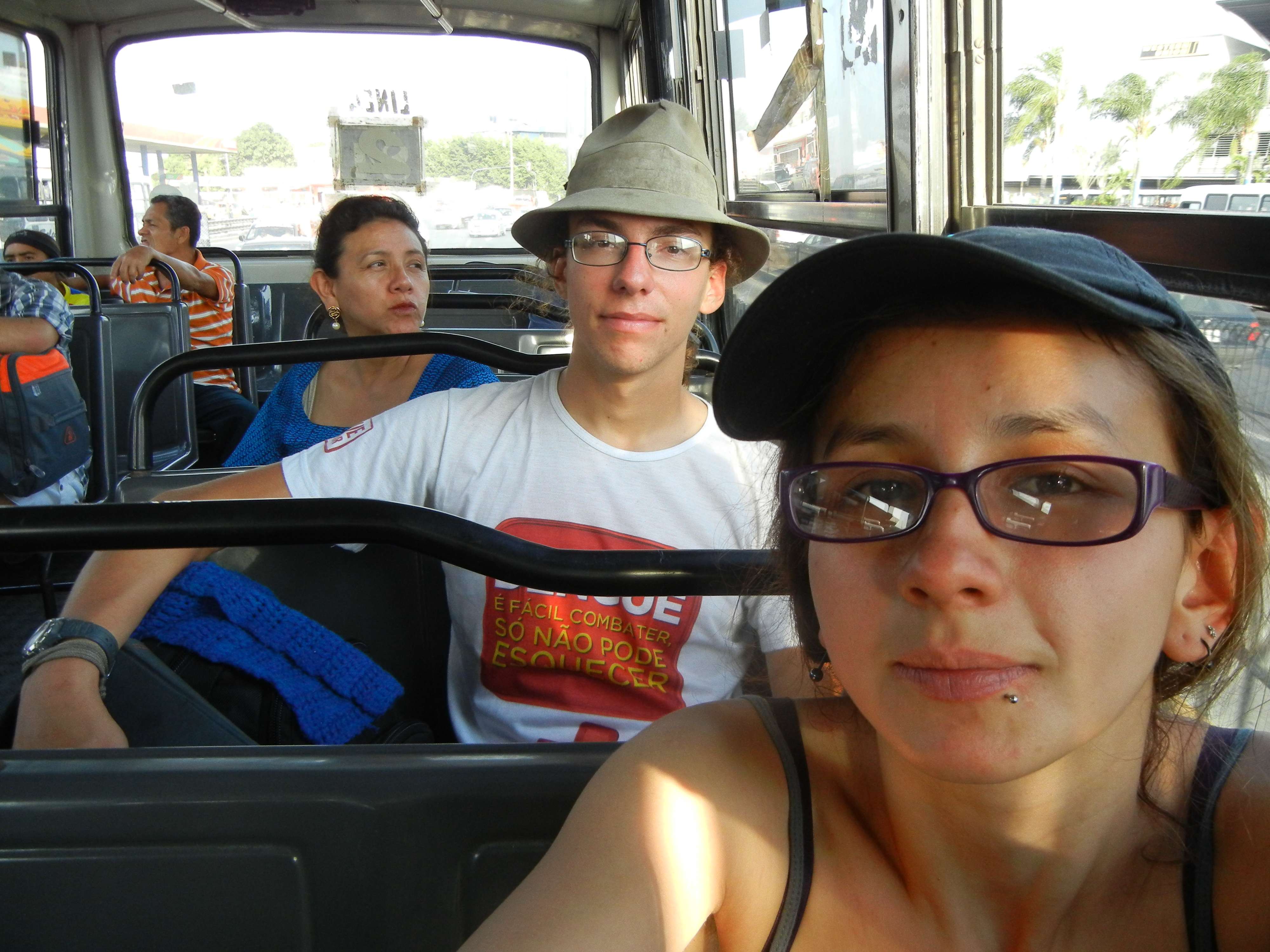 Paula and I (and the woman who helped us) on the bus to Chongon